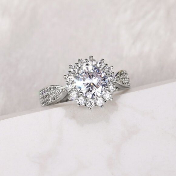 💍925 SILVER MOISSANITE SUN FLOWER WEDDING/ENGAGEMENT RING WOMEN, K754